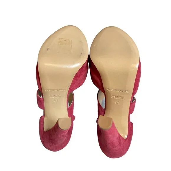 Authentic Emporio Armani Women's Dark Pink Suede Peep Toe High Heel Sz 38 - Picture 6 of 10